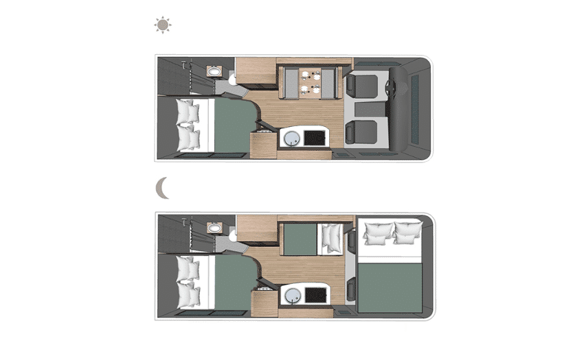 Mittelgroßes Wohnmobil C21 – 27 Innenraum
